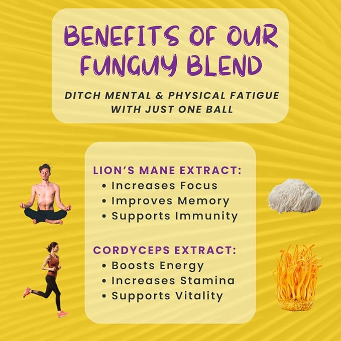 ODD BALLS Organic Energy Balls Lemon - Superfood Mushroom Snack - Running Cycling Hiking - Gels Bars Alternative - Lion's Mane Focus Cordyceps Energy - Vegan Gluten Free Snacks for Kids &amp Adu