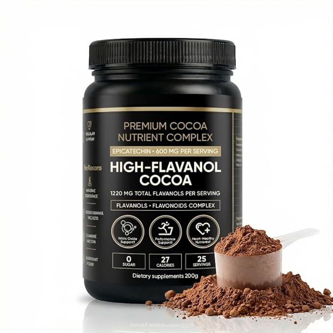 High Flavanol Cocoa Powder – 1200mg Flavanols &amp Flavonoids per Serving – 10X Concentrated Cocoa Extract with 600mg Epicatechin – Premium Dark Cocoa Nutrition for Daily Use