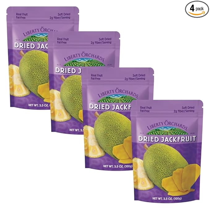 Liberty Orchard Organic Dried Jackfruit - Naturally Sweet Fruit Snacks for Healthy Digestion &amp Busy Lifestyles - Enjoy the Bold Flavor of Jackfruit with Fiber-Rich Snack Packs - 4 Pack