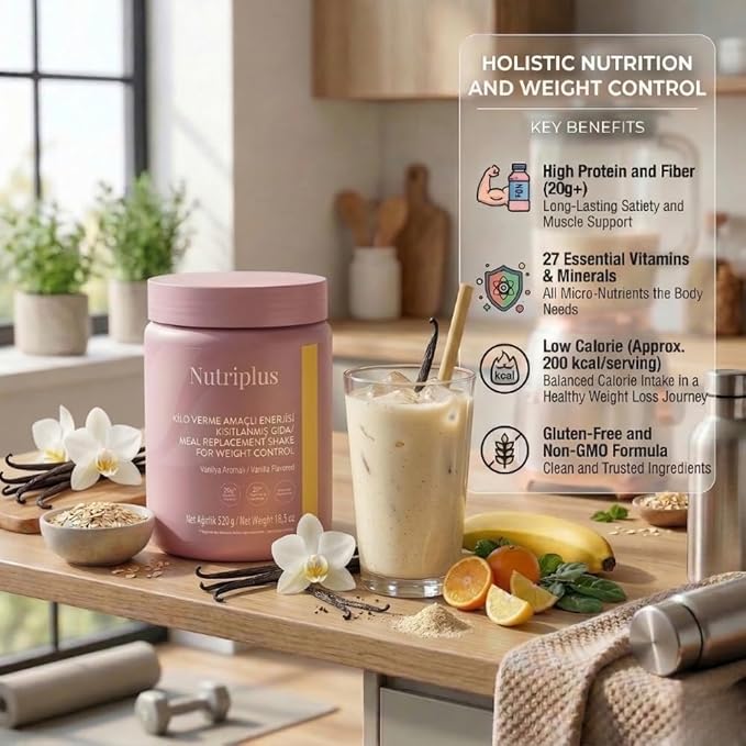 FARMASi Nutriplus Meal Replacement Shake Plant Based Protein Powder with 27 Vitamins and Minerals High Fiber Nutrition Drink Mix Gluten-Free Low Calorie Weight Control Powder 18.3 oz Vanilla