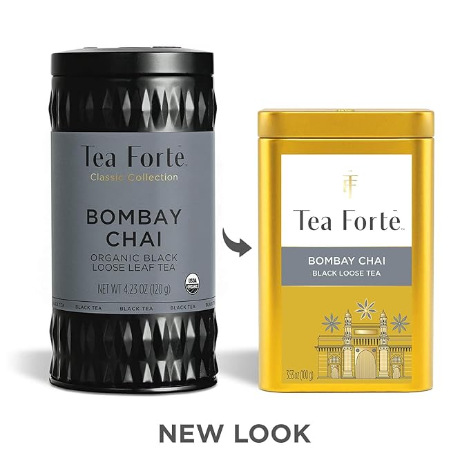 Tea Forte Bombay Chai Premium Loose Leaf Caffeinated Black Tea Blend Canister Makes 35-50 Cups