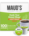 Maud's Decaf Donut Shop Coffee Pods 100 ct Decaffeinated Light Roast Coffee in Single Serve Pods – 100% Arabica Beans Compatible with Keurig K Cups Maker