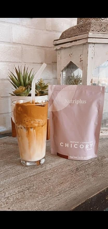 FARMASi Nutriplus Instant Coffee and Chicory Blend Medium Roast Low Caffeine Coffee Alternative Vegan Soluble Beverage with Chicory Root 3.53 oz