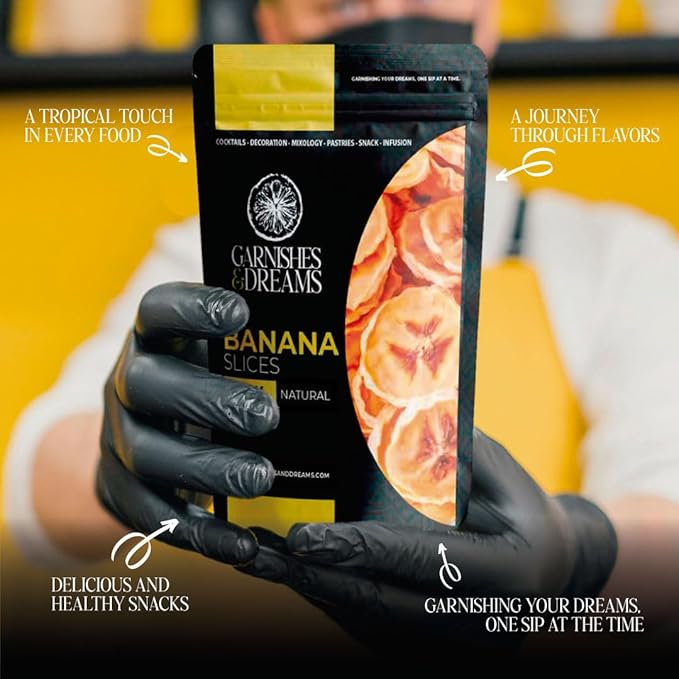 Garnishes &amp Dreams Dehydrated &amp Dried Banana Slices (8oz) – Natural Tropical Fruit for Smoothies Cocktails Mixology Baking &amp Healthy Snacking No Sugar Added Edible Dried Fruit