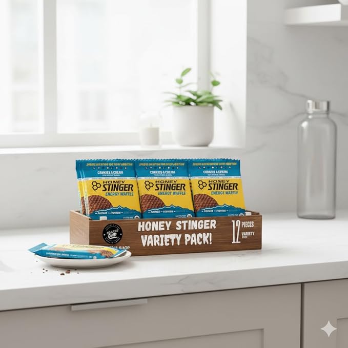 Honey Stinger Organic Energy Waffle Gluten Free Cookies &amp Cream Caffeine Free Healthy Snack 1.06 oz. 12 pk.