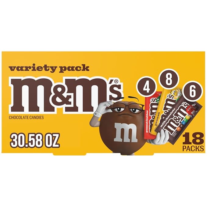 M&ampM'S Milk Chocolate Candy Variety Pack Full Size Pack of 18 Bulk Candy Chocolate