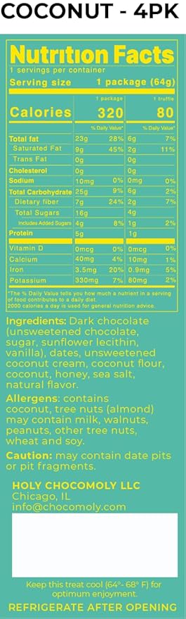Coconut Chocolate Bliss - Guilt-Free Chocolate Truffles | Low in Refined Sugar Made With Dates and Real Nut Butters | Healthy On-the-go Snack | 4 Truffles/Box16 truffles