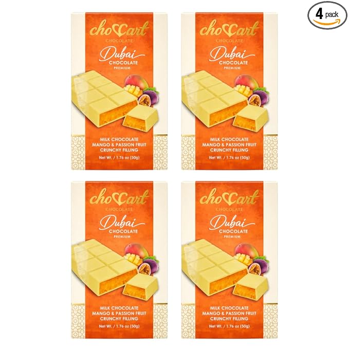 choccart Mango Dubai Chocolate Bars – 4 Pack Bundle | Premium Milk Chocolate with Mango Filling | 4 x 20g | Made in UAE