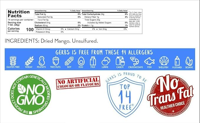 GERBS Dried Mango Slices Unsweetened 14 oz.