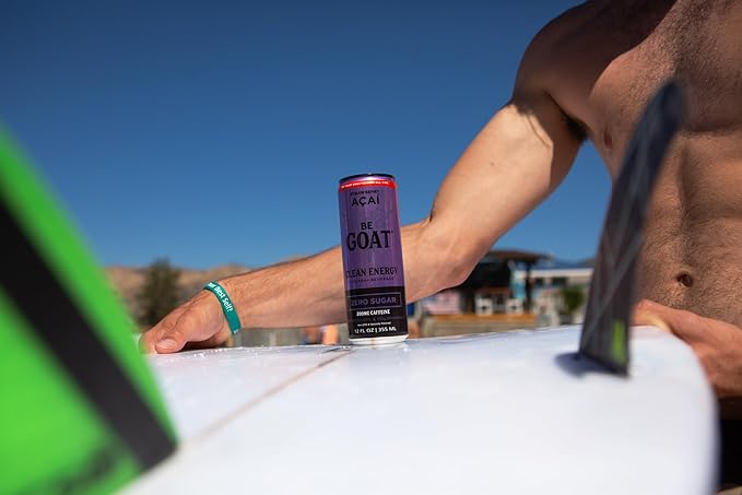 BeGOAT Clean Energy | Strawberry Acai Zero Sugar | 6 Ingredients Plant-Based Zero Sugar Non-GMO Vegan | 200mg Natural Caffeine | 12 fl oz Cans (Pack of 12)