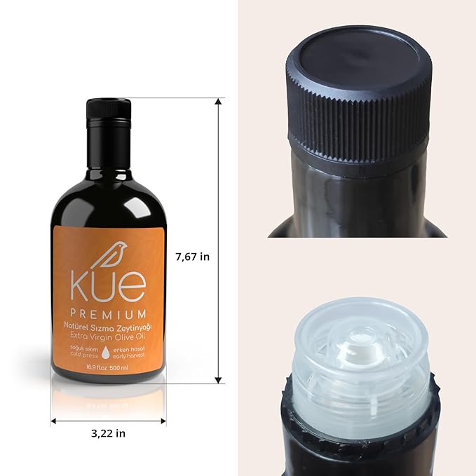 KUE Premium Extra Virgin Olive Oil – Early Harvest Cold Pressed EVOO High Polyphenol Ultra Low Acidity 0.17% Gourmet Olive Oil for Bread Dipping Finishing &amp Cooking 16.9 fl oz
