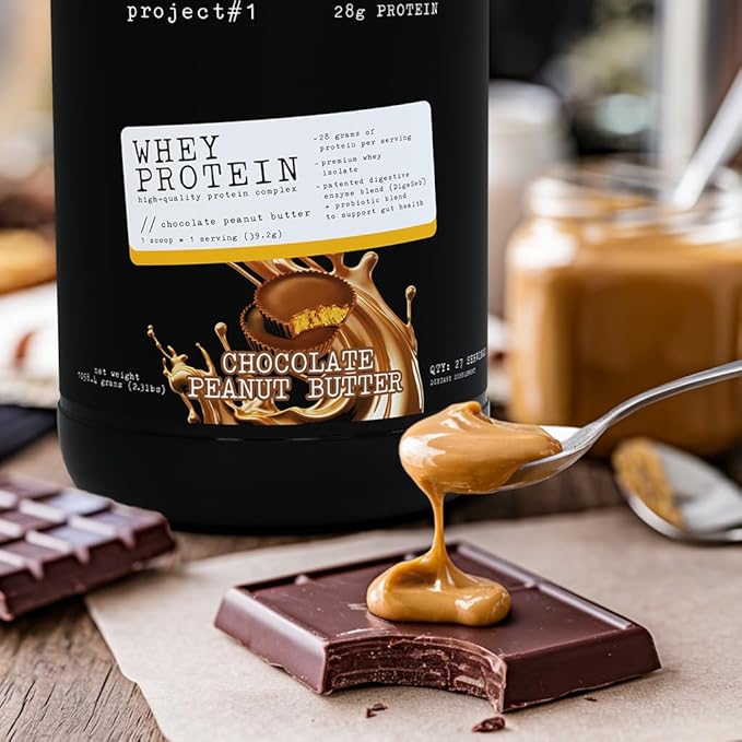 Project #1: Whey Protein Plus | Micro-Filtered Whey Isolate for Muscle Development &amp Rapid Recovery | Whey Protein Powder - Protein Drinks or Workout Smoothie | 27 Servings - Chocolate Peanut Butt