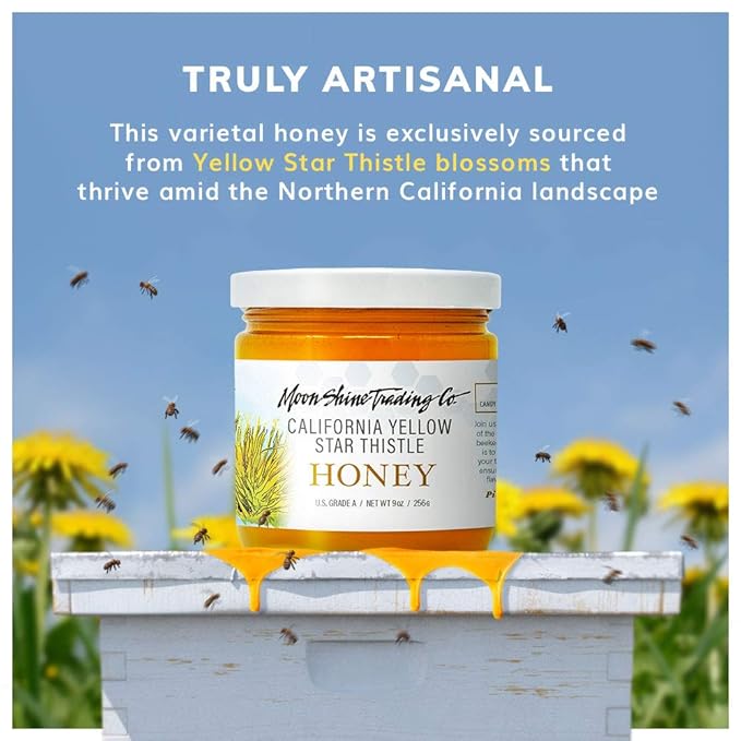 Moon Shine Trading Co. California Yellow Star Thistle Raw Honey | Award Winning Sweet Honey | 100% Pure Unpasteurized Natural &amp Unfiltered | Local Artisan Made