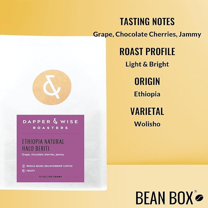 Ethiopia Natural Halo Beriti - Roasted by Dapper &amp Wise - Freshly Ground Coffee - 2 Pound Bag