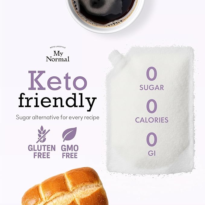 My Normal Keto Powdered Allulose 16oz - 99.8% Allulose Monk Fruit &amp Stevia Blend - 1:1 Sugar Substitute Non GMO Gluten Free Zero Calorie Sweetener - 0g Net Carb No Sugar (Pack of 2)