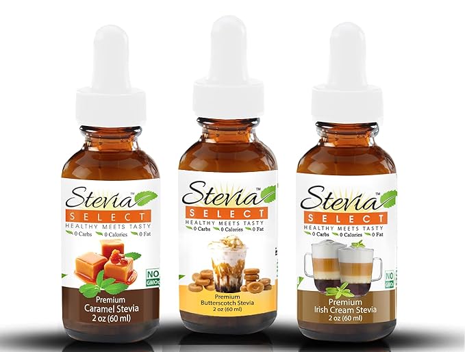 Stevia Drops Butterscotch Irish Cream &amp Caramel Stevia Select Keto Coffee Sugar-Free Stevia Flavors Bundle (3) Pack