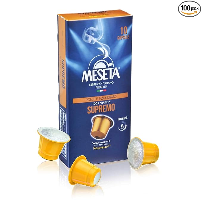 Meseta Supremo 100 Capsules of Gourmet Italian Espresso Compatible with Nespresso Machine.