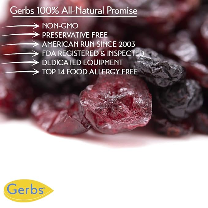Gerbs Sweetened Blueberry &amp Cranberry Dried Fruit Snack Mix 2 lbs. | Unsulfured No Preservatives Resealable Bag | Naturally Sweet &amp Chewy with Tart Berry Flavor | Top 14 Allergen-Free