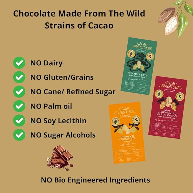Cacao Adventures The Collection | Premium Chocolate Bars | 3 Flavors Sample Pack | Gift Set &amp Cacao Tasting Experience | 1.76 oz each (Pack of 3)