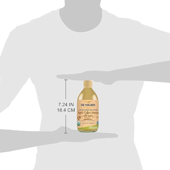 De Nigris Organic Apple Cider Vinegar With Honey &amp Turmeric Raw &amp Unfiltered 169 Oz (Pack of 2) | Apple Cider Vinegar With Mother For The Balance Of Metabolism Organic