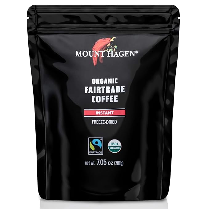 Mount Hagen 7.05oz Organic Freeze Dried Instant Caffeinated + Decaffeinated Coffee Resealable Pouch Bags - 2 Pack | Eco-friendly Fair-Trade Coffee Medium Roast Arabica Beans [2x7.05oz]