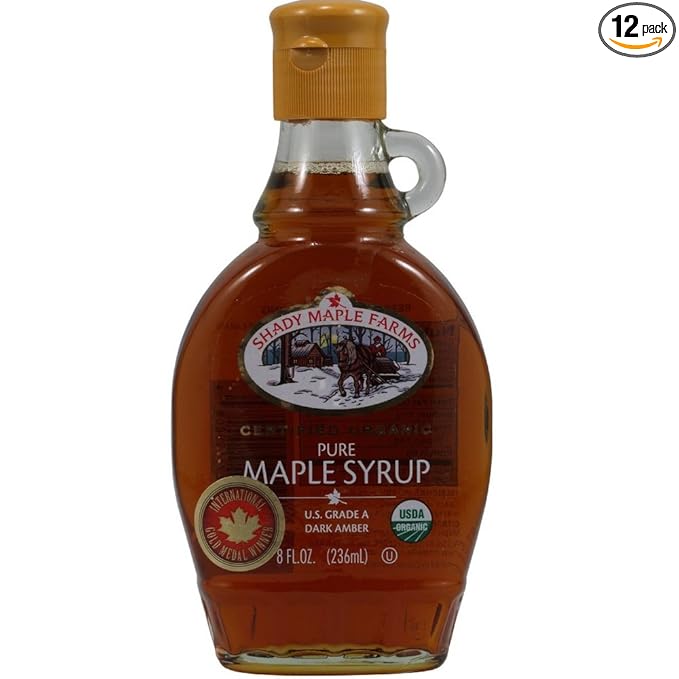Shady Maple Farms Grade A Dark Maple Syrup Gluten Free 8-ounce Glass Jugs (Case of 12)