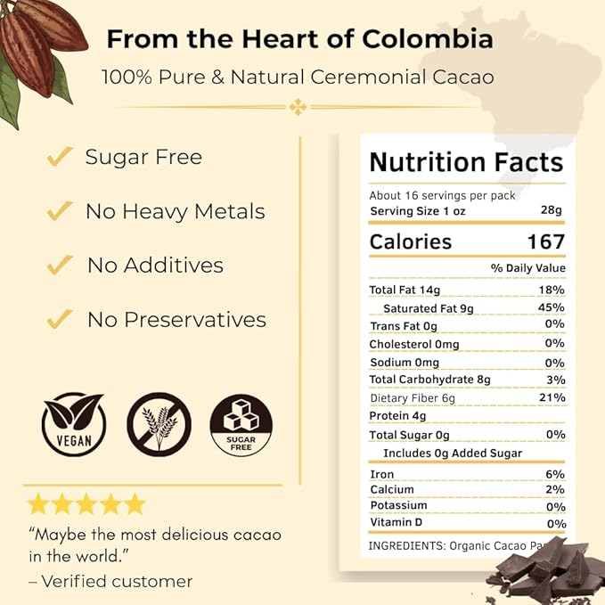 Origen 100% Ceremonial Cacao – Ceremonial Grade Cacao – Unsweetened &amp Anti Oxidant SuperFood – Pure Ancient Indigenous Drink – Vegan Gluten-free – Grated 5 lb Bulk Pack