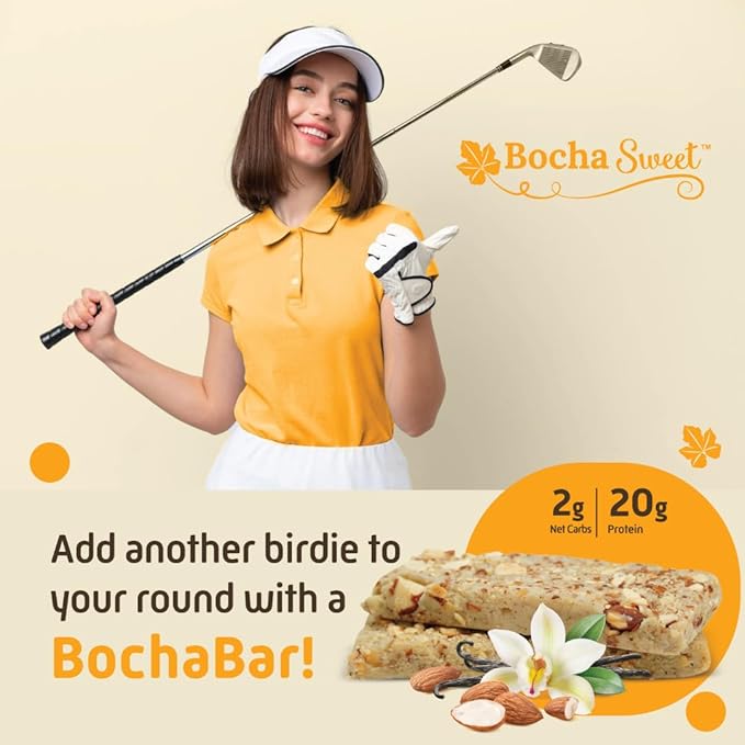 BochaSweet Keto Protein Bar Vanilla Almond Crunch BochaBar 20g Grass Fed Collagen Low Carb Keto-Friendly Gluten Free 12 Count