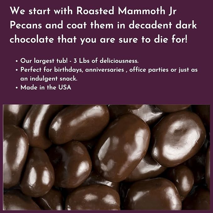 Dark Chocolate Covered Pecans - 3 Lb Tub