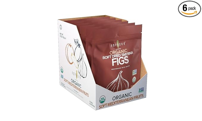 Amphora Organic Soft Dried Smyrna Figs | Naturally Sweet &amp Moist | No Added Sugar No Preservatives | Vegan &amp Gluten-Free Snack | Pack of 6 (6 oz Each)