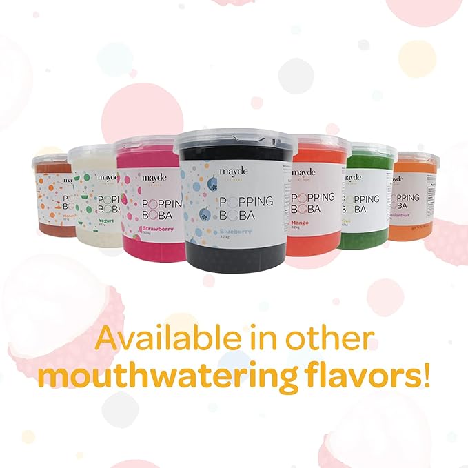 Mayde Popping Boba Pearls for Drinks Desserts &amp Breakfast Bowls (Lychee Flavor 7 Pounds)