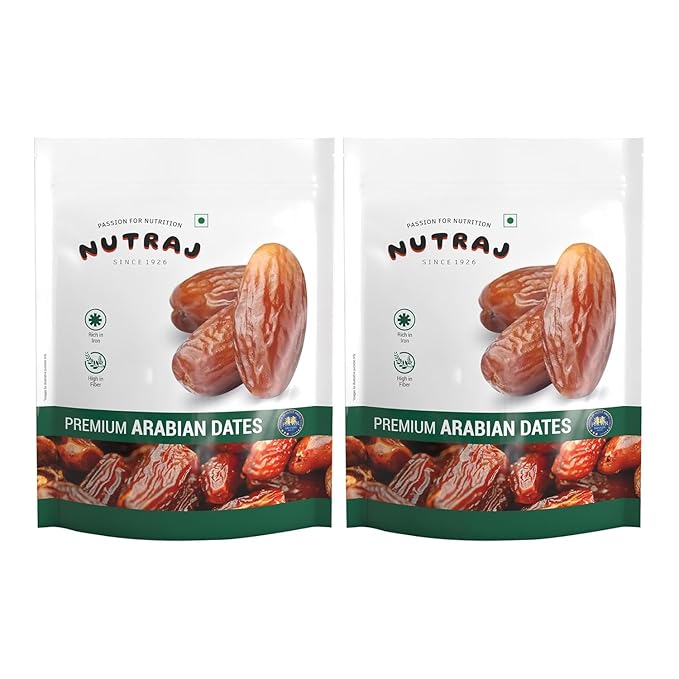 UAE Arabian Dates (Khajur) 1kg (2 x 500g Pouches) Dried Whole Dates
