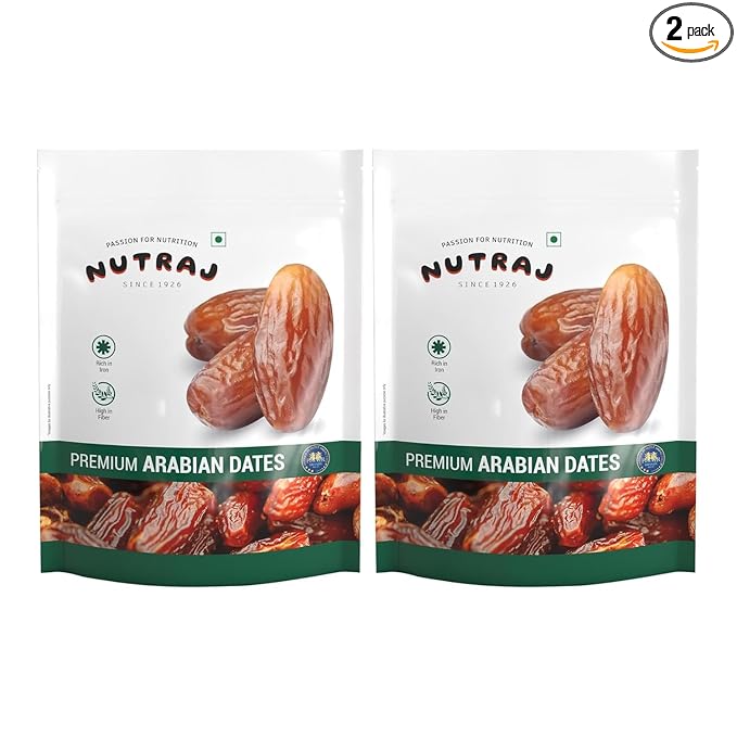 UAE Arabian Dates (Khajur) 1kg (2 x 500g Pouches) Dried Whole Dates