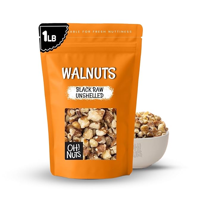 Oh! Nuts Black Raw Unshelled Walnuts - Fresh Chopped Walnuts - 1 lb Bulk Bag - Black Walnut for Baking Snacking Salads &amp Desserts - Vegan Keto Kosher