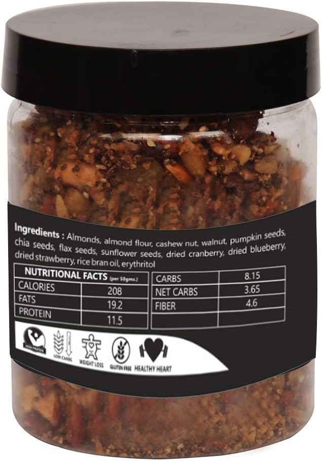 Astha Leanbeing Keto Berries Mix Granola 250G | Low Carb Cereal Gluten &amp Grain Free- Low Fat High Protein Keto Cereals Energy Snack
