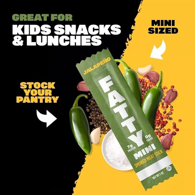 (Total 30 Jalapeno Minis sticks) Fatty Smoked Meat Sticks Jalapeño Minis Flavor (Made with Grass Fed Beef and Pork Raised Without Antobiotics) 1 Ounce/Stick