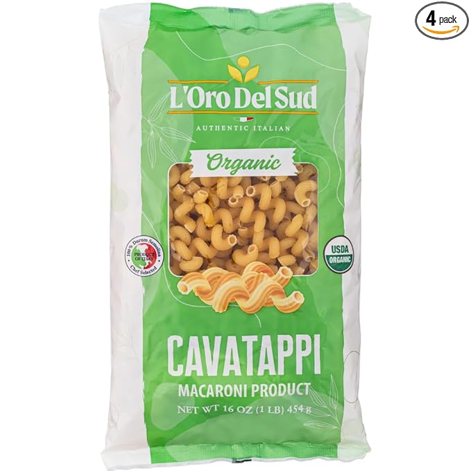 L'Oro Del Sud Organic Cavatappi Pasta 100% Durum Wheat Italian Pasta Premium Quality Product of Italy Non GMO Corkskrew Vegan Kosher 16 Oz (Pack of 4)