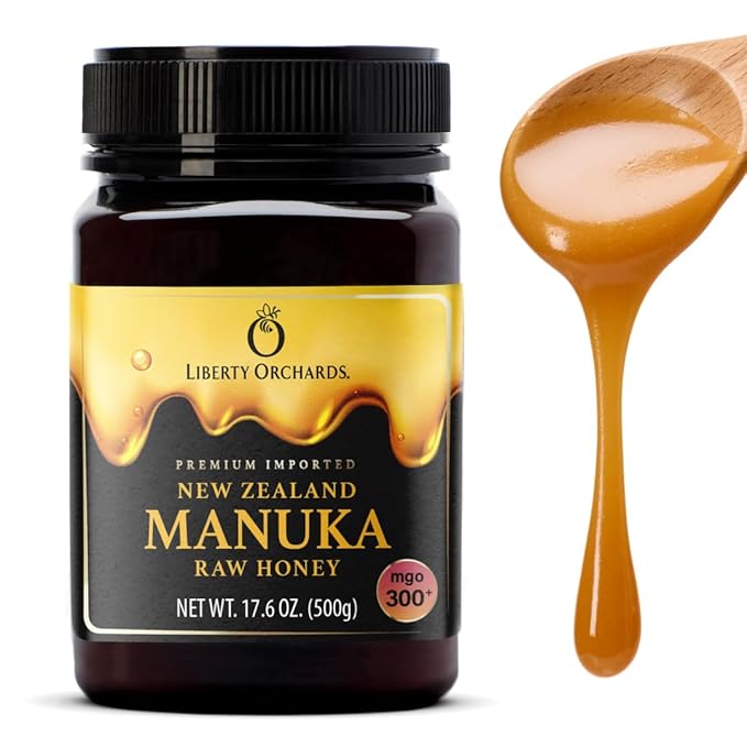 Liberty Orchards Premium Manuka Raw Honey MGO 300+ by New Zealand Non-GMO Gluten Free Daily Wellness Support Natural Sweetness HONEY Plant-Based 500g(17.6 oz)