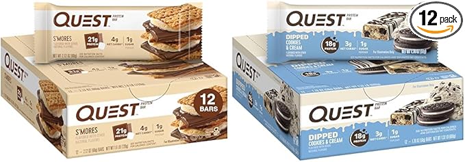 Quest S'mores &amp Cookies &amp Cream Dipped Protein Bars Bundle High Protein Gluten Free Keto 12 Count