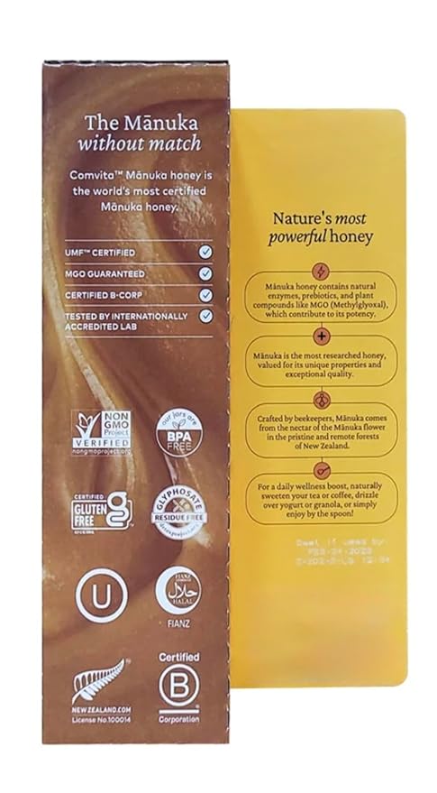 MANUKA HONEY Raw &amp Certified UMF UMF 12+ MGO 354+ Product of New Zealand 17.6 oz (500g)comes in a blister Pack 1 pack