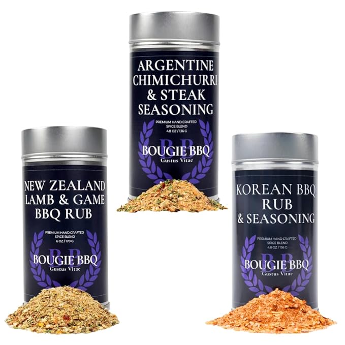 Grill the Globe Seasoning Trio – New Zealand Lamb Argentine Chimichurri &amp Korean BBQ Rubs | Gourmet International BBQ Set by Gustus Vitae
