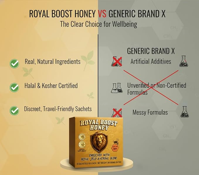 Royal Boost Honey - Apple Infused Linden Tree Honey with Royal Jelly &amp Panax Ginseng - 24 Sachets x 10g Each | On-the-go Snack | Individually Sealed Honey Packs - Smooth Natural Sweetness for Tea