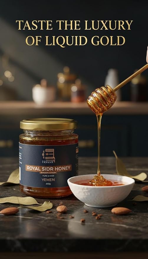 Honoor Royal Yemeni Sidr Winter Harvest with Royal Jelly Highest Grade Extremely Rare | Natural Unfiltered Unheated Pure 200 Grams | Unpasteurised Raw Luxury Honey in a Glass Jar