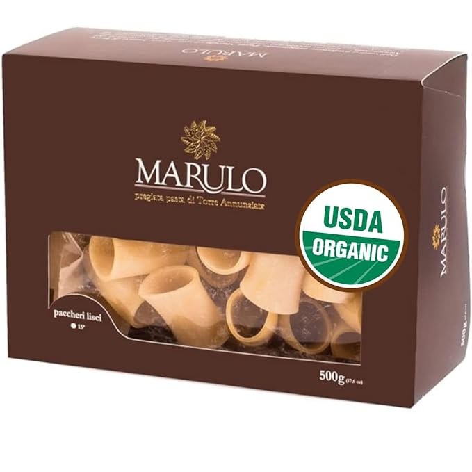 Paccheri Short Pasta Bronze Die Cut Artisan Italian Pasta100% Durum SemolinaImported Italian Artisan Pasta by Marulo 1.1 Pound (Pack of 12)