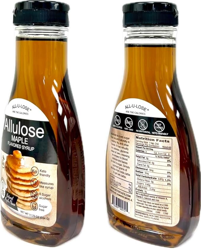 BetterTaste Maple Natural Flavored Allulose Syrup 11.75 oz Zero Calorie Sugar Substitute Non-GMO Gluten Free (11.75 oz Pack of 2-572 Maple)