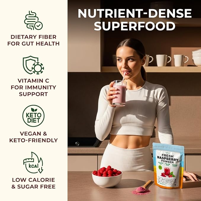 Gya Tea Co Fresh Raspberry Powder 0.33 lb (5.29 oz) - Superfood for Baking Tea Smoothies - Non-GMO Sugar-Free Gluten-Free Vegan Friendly