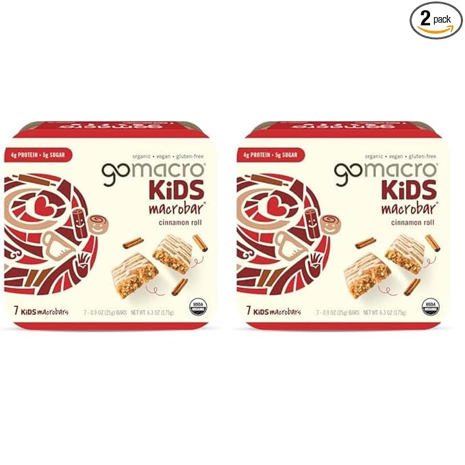 GoMacro Kids MacroBar Organic Vegan Snack Bars - Cinnamon Roll (0.90 Ounce Bars 7 Count) (Pack of 2)