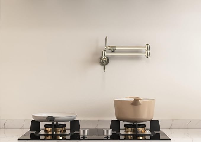 Wall-Mounted Foldable Brass Pot Filler Faucet for Kitchen Multifunctional Adjustable Water Faucet (Brushed Gold)