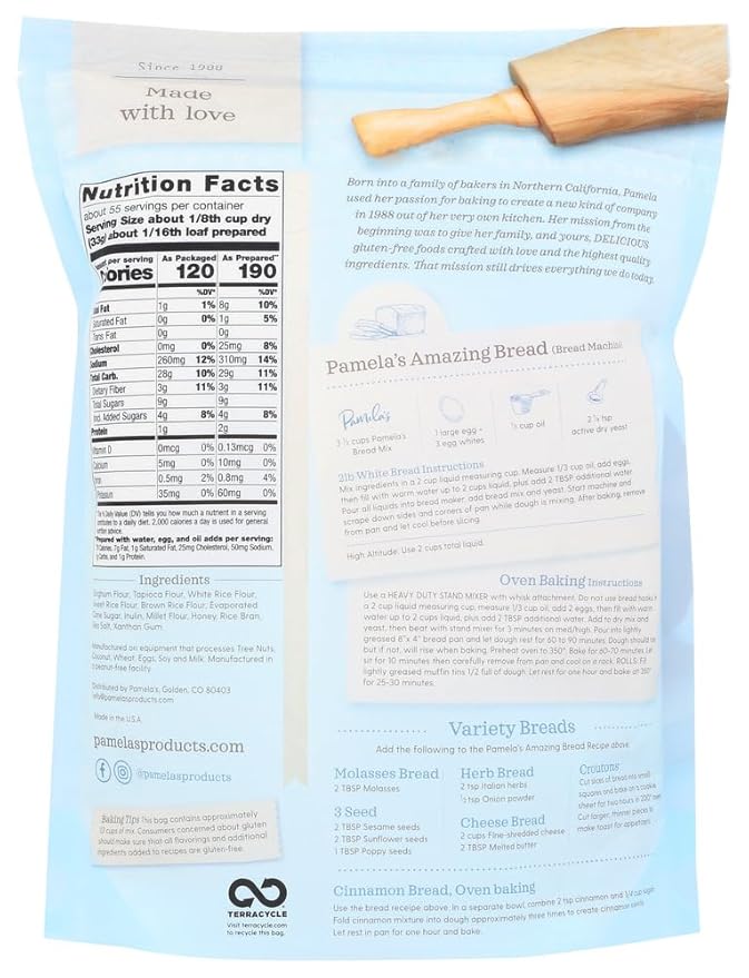 Pamelas Bread Mix Flour Blend Gluten Free 3x 4 LB