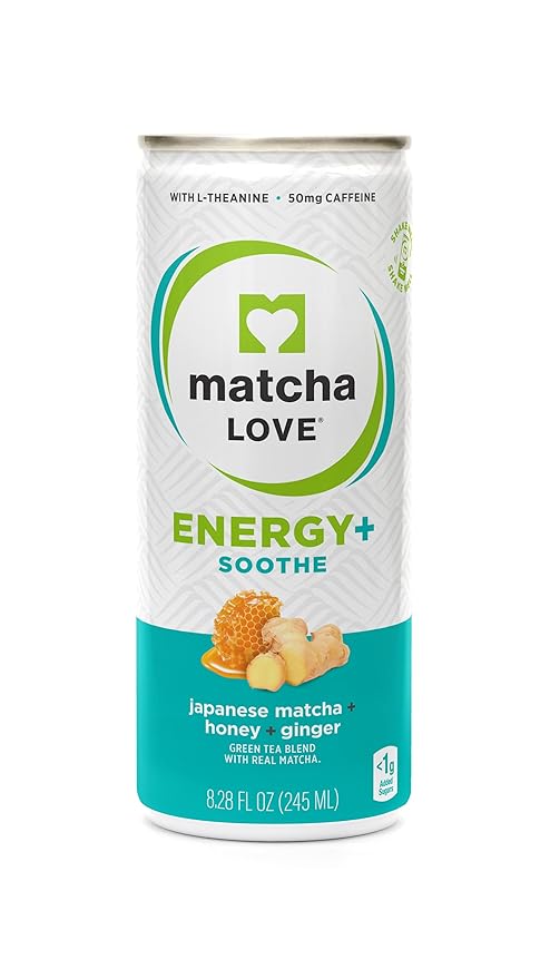 Matcha Love Energy+ Soothe Japanese Matcha + Honey &amp Ginger Tea Blend 8.28 Fl Oz Pack of 12
